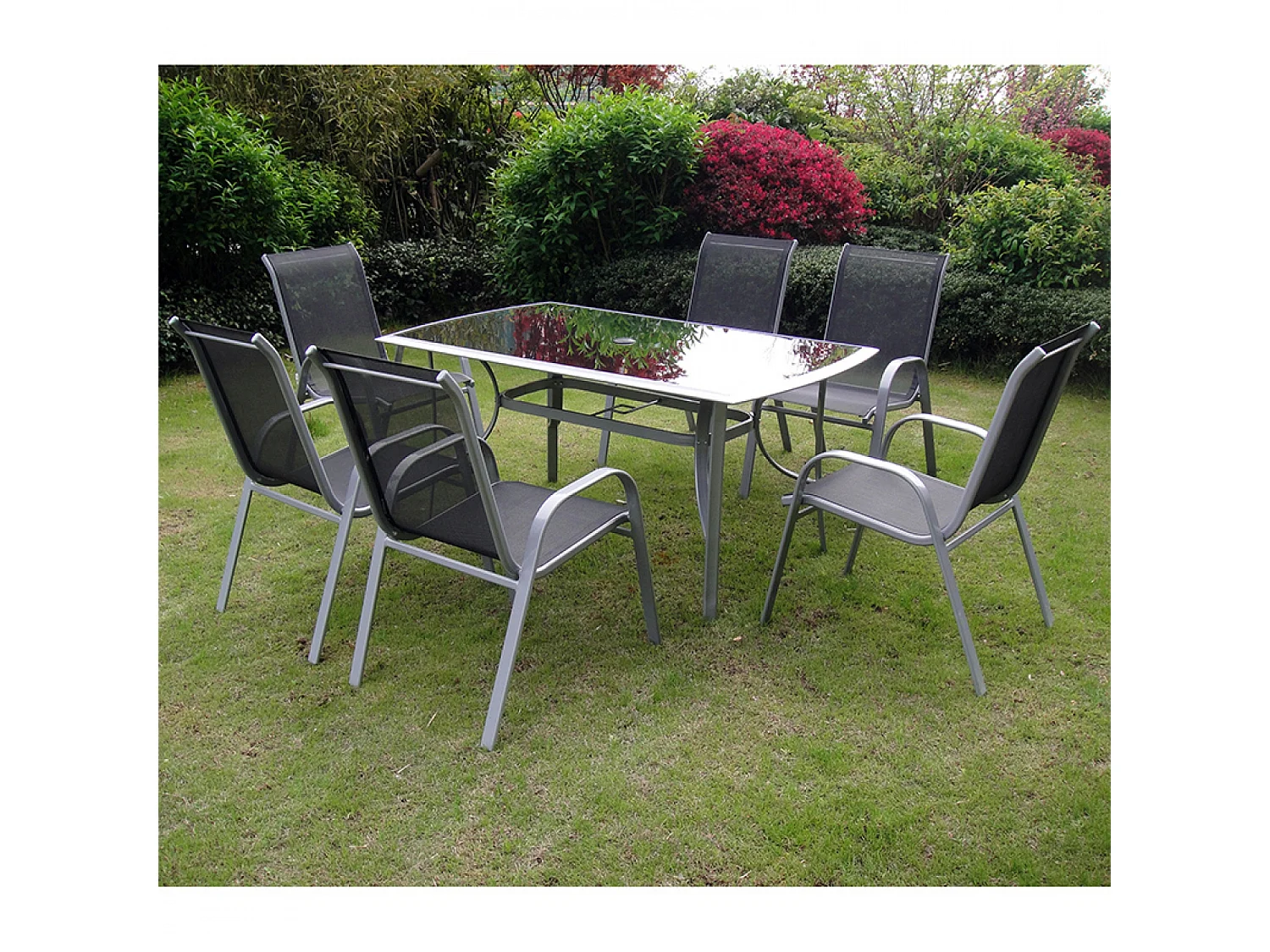 Table de jardin et 6 chaises en aluminium et acier gris ALASSIO