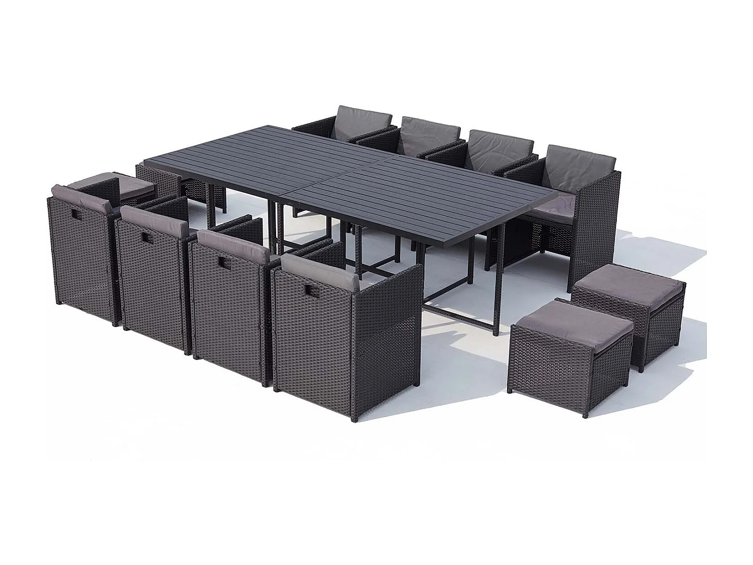 Salotto da giardino a incasso 12 posti resina intrecciata nero/grigio SUNSET