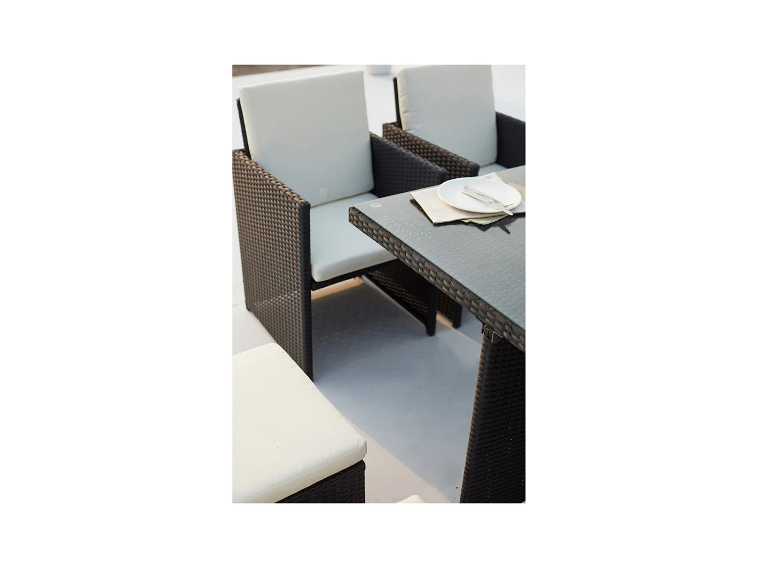 Salotto da giardino a incasso 8 posti resina intrecciata bianco/nero MONACO