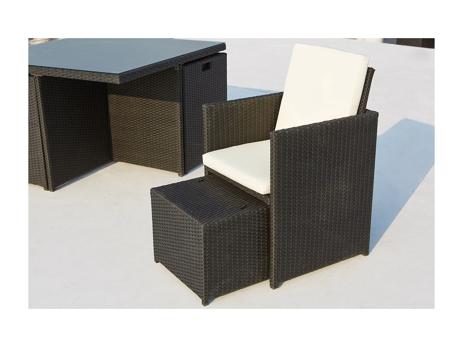 Salotto da giardino a incasso 8 posti resina intrecciata bianco/nero MONACO