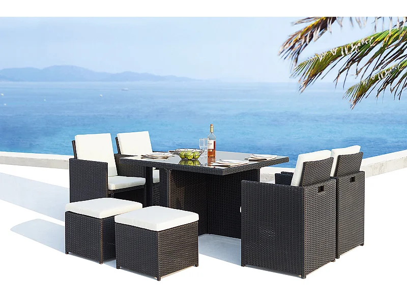 Salotto da giardino a incasso 8 posti resina intrecciata bianco/nero MONACO