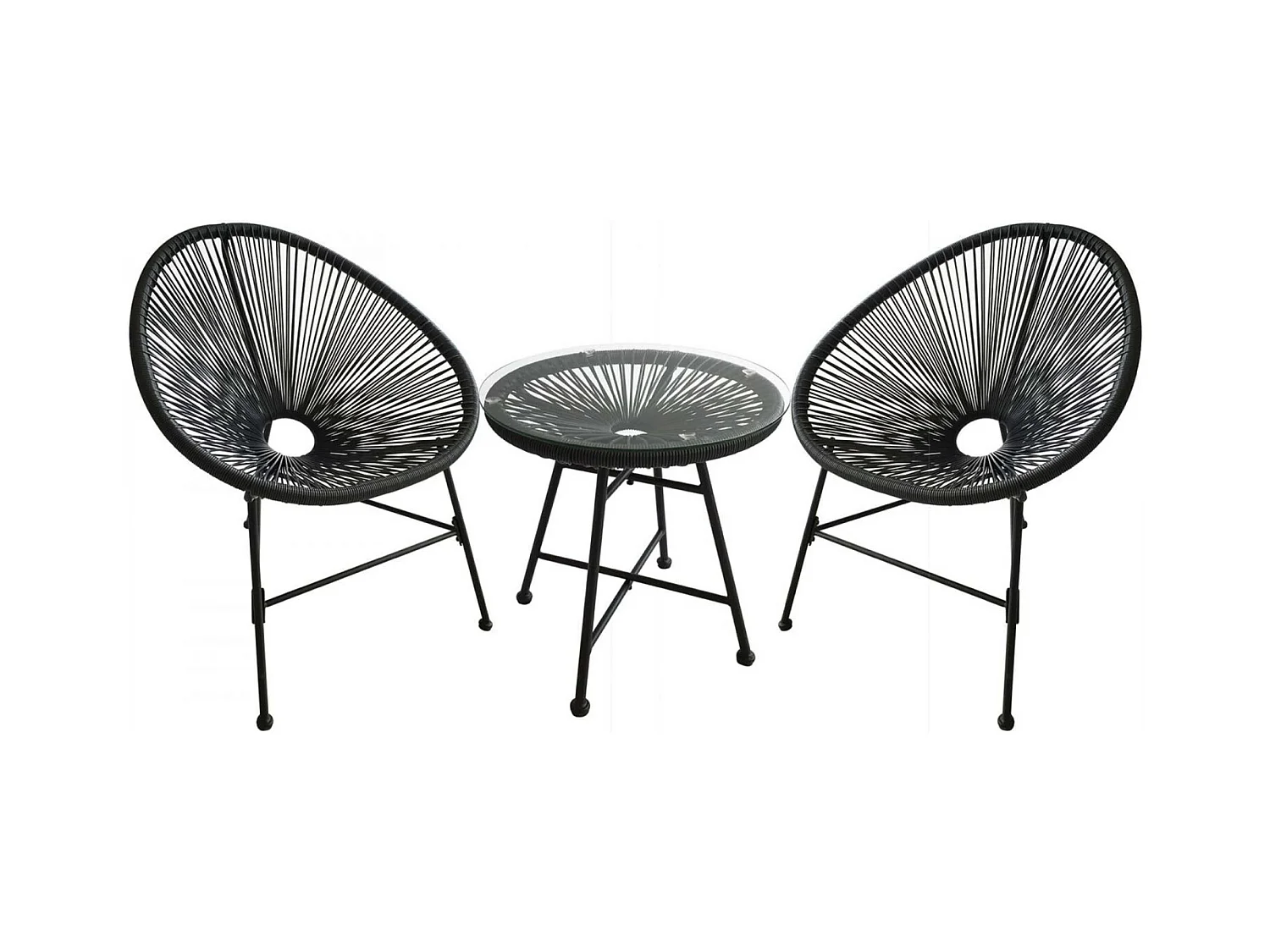 Gartenmöbel, 2 runde Sessel und grauer Couchtisch ACAPULCO