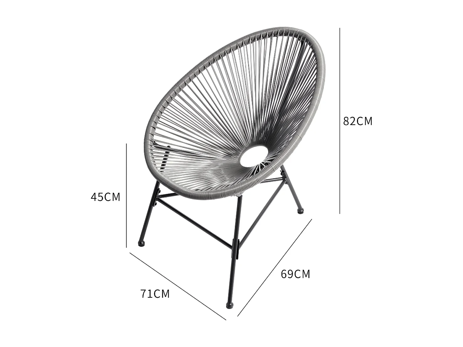 Juego de 2 sillones huevo + mesa de centro gris ACAPULCO