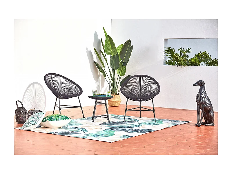 Tuinset 2 eierstoelen + salontafel grijs ACAPULCO