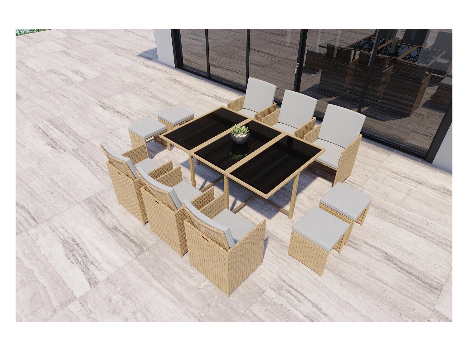 10-Sitzer Gartenmöbel-Set aus naturbelassenem Rattan FLORIDA - Elegantes Design, 10 Personen, abnehmbare Kissen, pflegeleicht