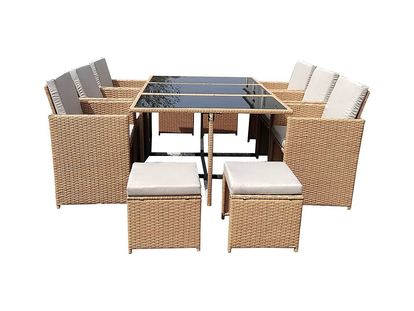 10-Sitzer Gartenmöbel-Set aus naturbelassenem Rattan FLORIDA - Elegantes Design, 10 Personen, abnehmbare Kissen, pflegeleicht