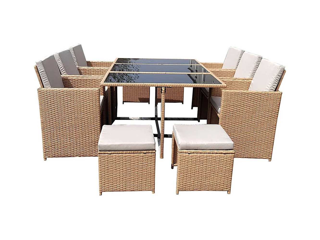 10-Sitzer Gartenmöbel-Set aus naturbelassenem Rattan FLORIDA - Elegantes Design, 10 Personen, abnehmbare Kissen, pflegeleicht