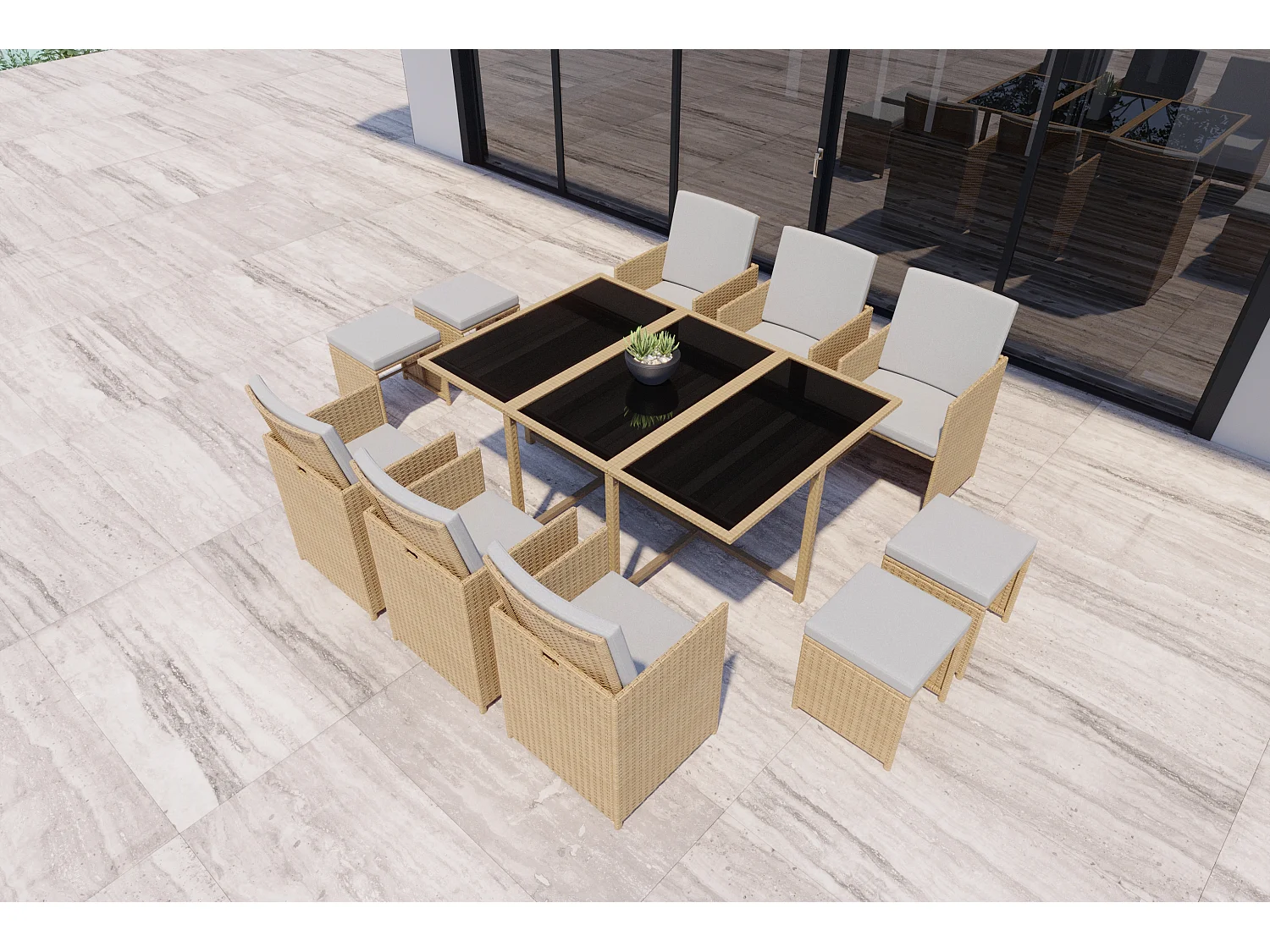 Loungeset voor 10 personen van natuurlijk vlechtwerk FLORIDA - Elegant design, 10 personen, afneembare kussens, gemakkelijk te onderhouden