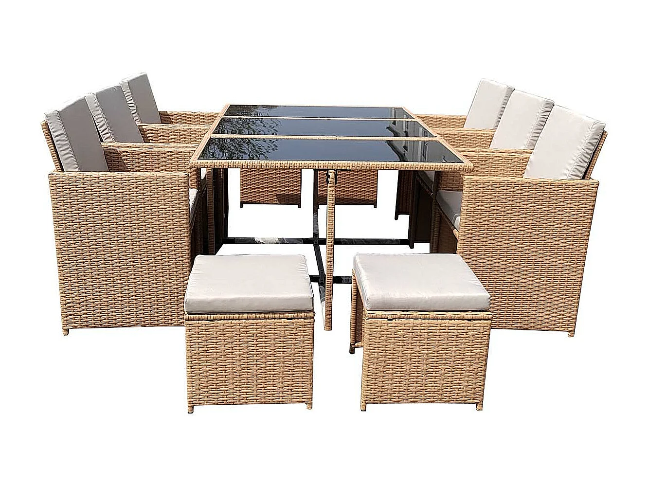 Loungeset voor 10 personen van natuurlijk vlechtwerk FLORIDA - Elegant design, 10 personen, afneembare kussens, gemakkelijk te onderhouden