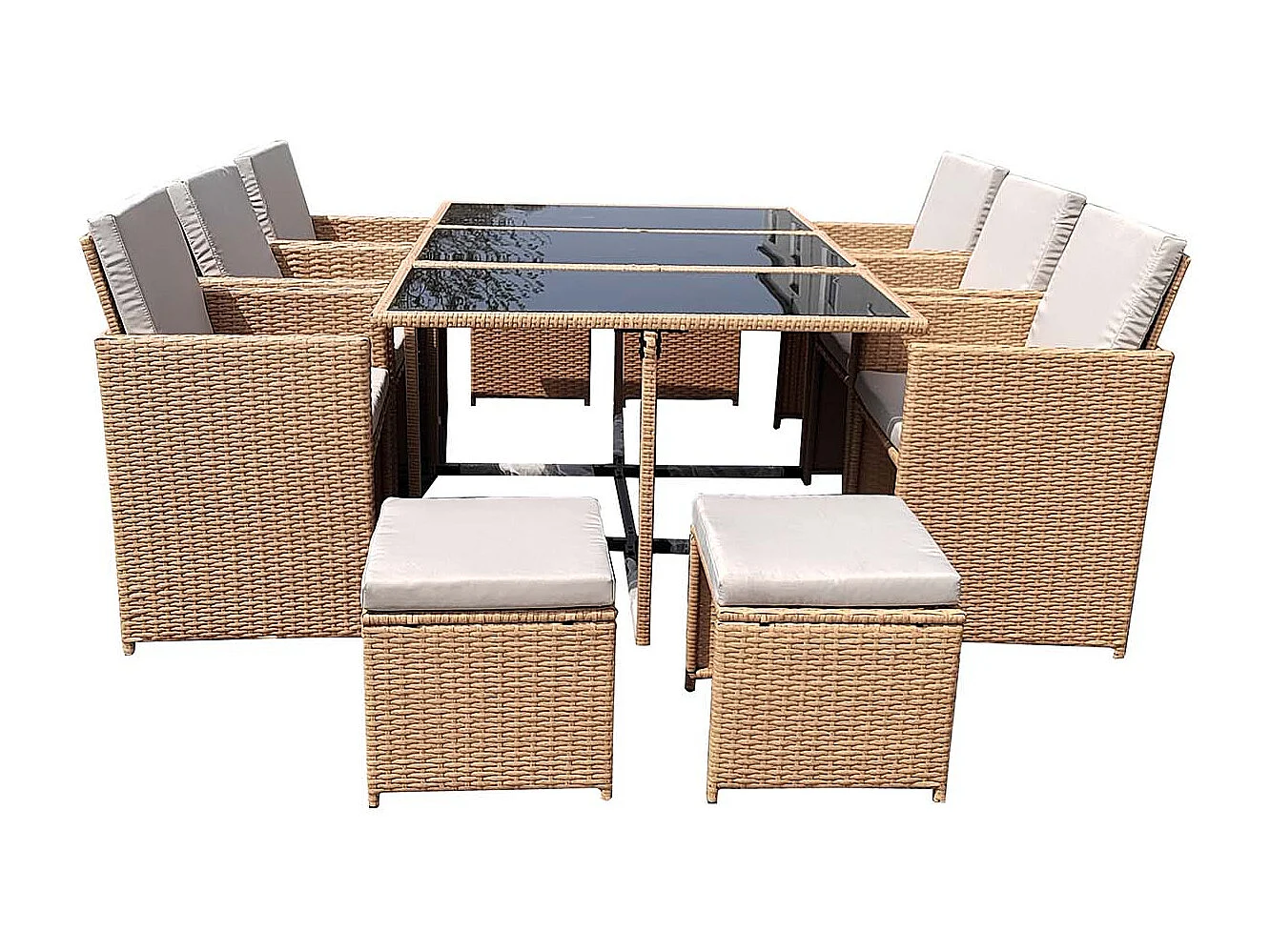 Loungeset voor 10 personen van natuurlijk vlechtwerk FLORIDA - Elegant design, 10 personen, afneembare kussens, gemakkelijk te onderhouden