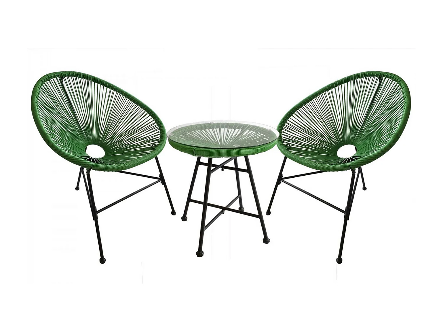 Salon de jardin 2 fauteuils ronds et table basse vert ACAPULCO