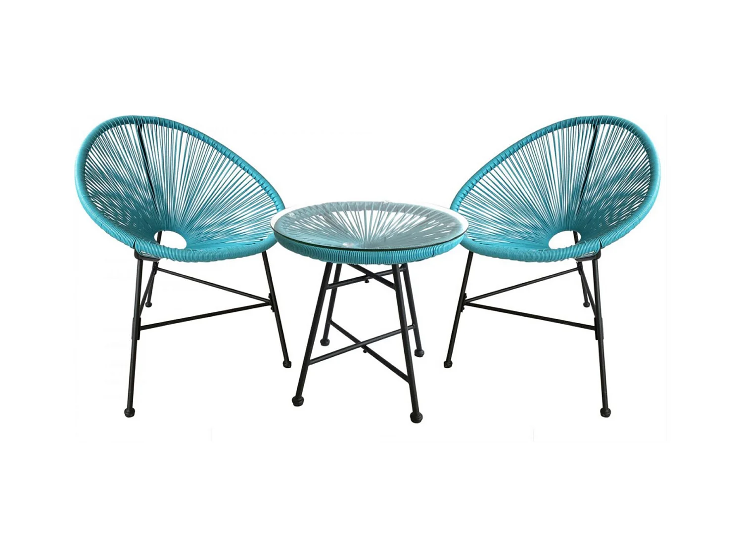 Set di 2 poltrone a forma di uovo + tavolino blu ACAPULCO