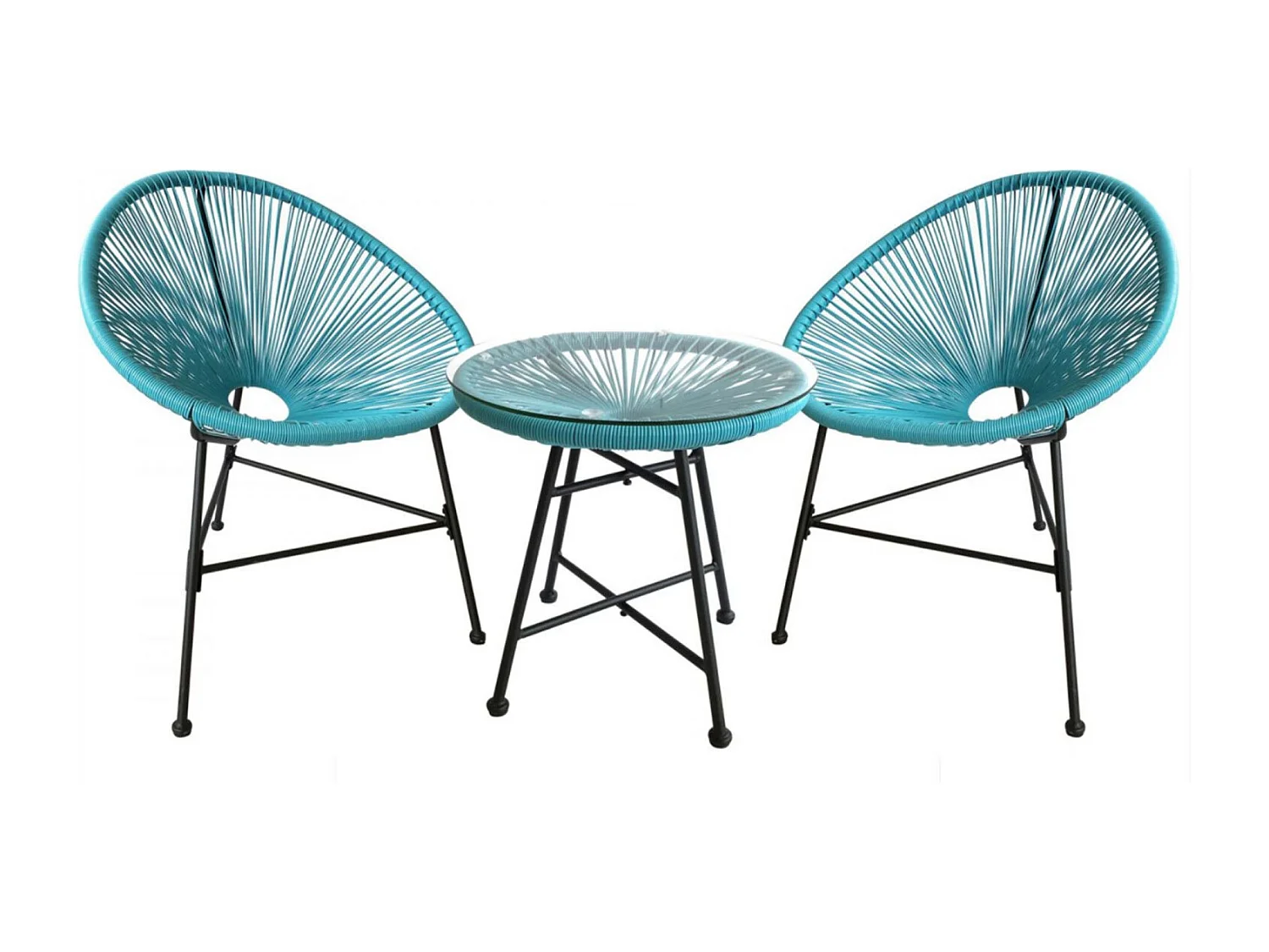 Tuinset 2 eierstoelen + lage tafel blauw ACAPULCO