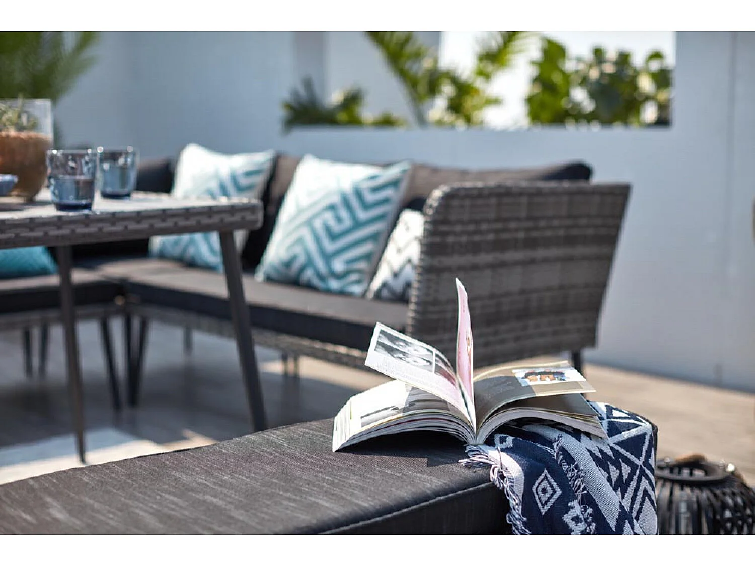 Loungeset voor 9 personen van grijze hars BARACOA