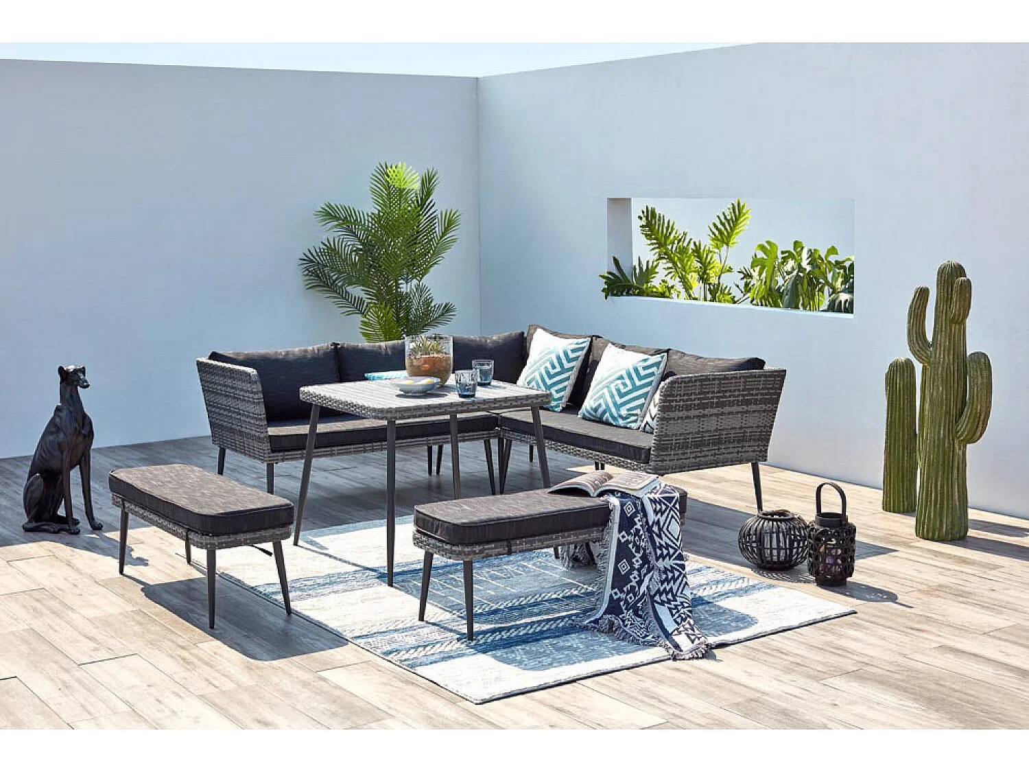 Loungeset voor 9 personen van grijze hars BARACOA