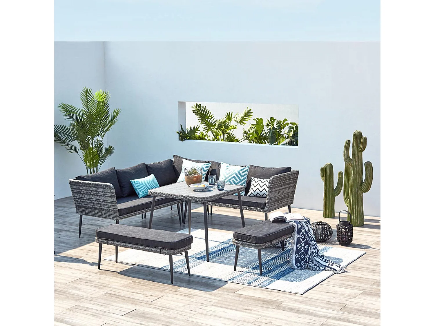 Loungeset voor 9 personen van grijze hars BARACOA