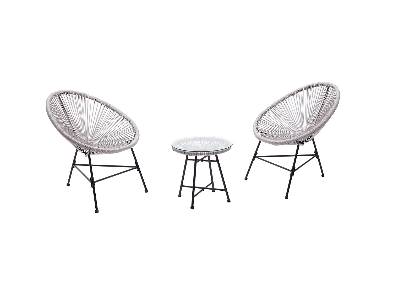 Gartenmöbel, 2 runde Sessel und hellgrauer Couchtisch ACAPULCO