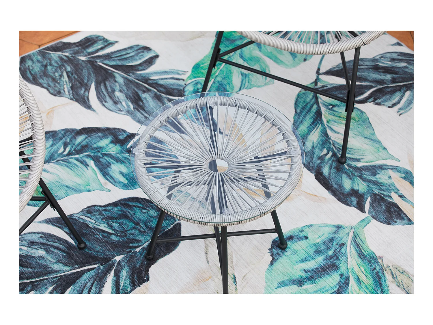 Gartenmöbel, 2 runde Sessel und hellgrauer Couchtisch ACAPULCO