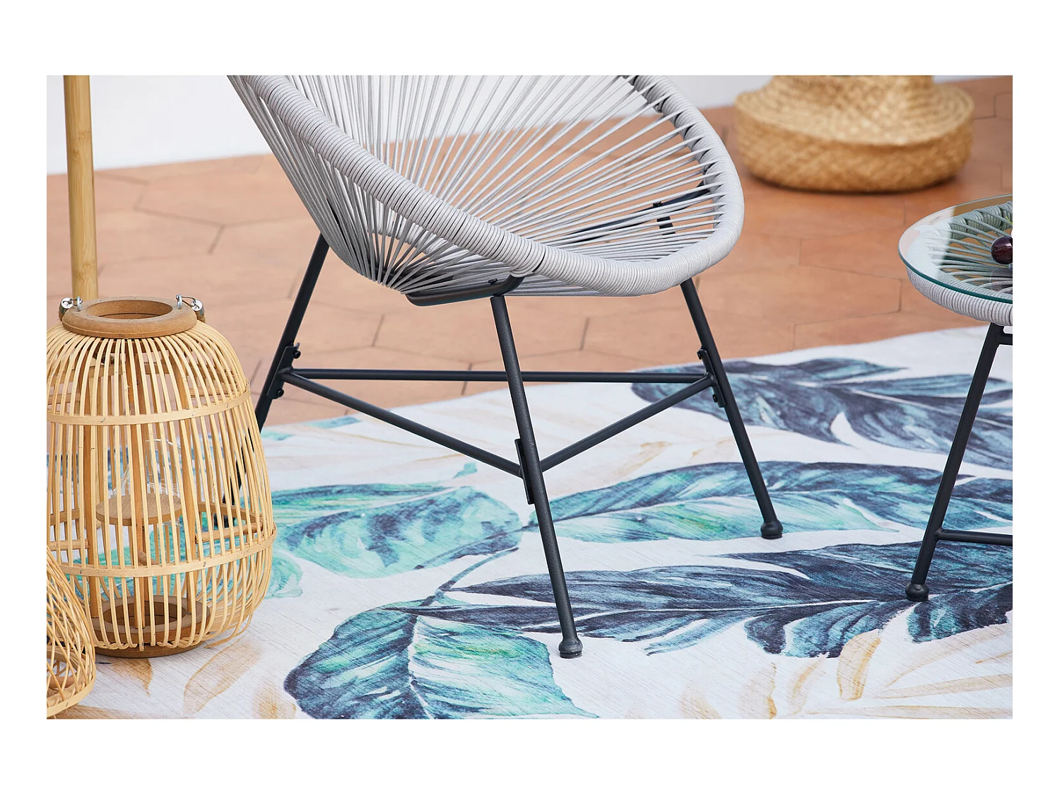 Gartenmöbel, 2 runde Sessel und hellgrauer Couchtisch ACAPULCO