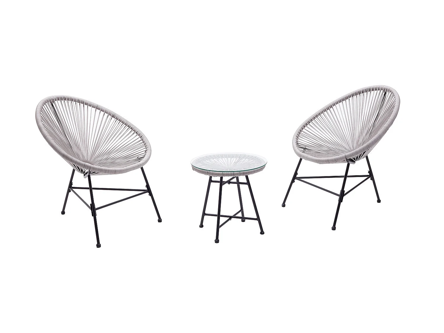 Tuinset 2 eierstoelen + lage tafel lichtgrijs ACAPULCO