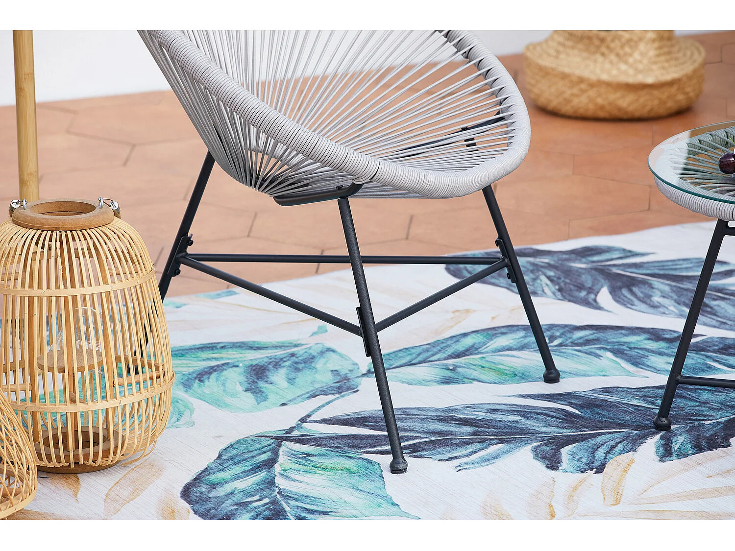 Tuinset 2 eierstoelen + lage tafel lichtgrijs ACAPULCO