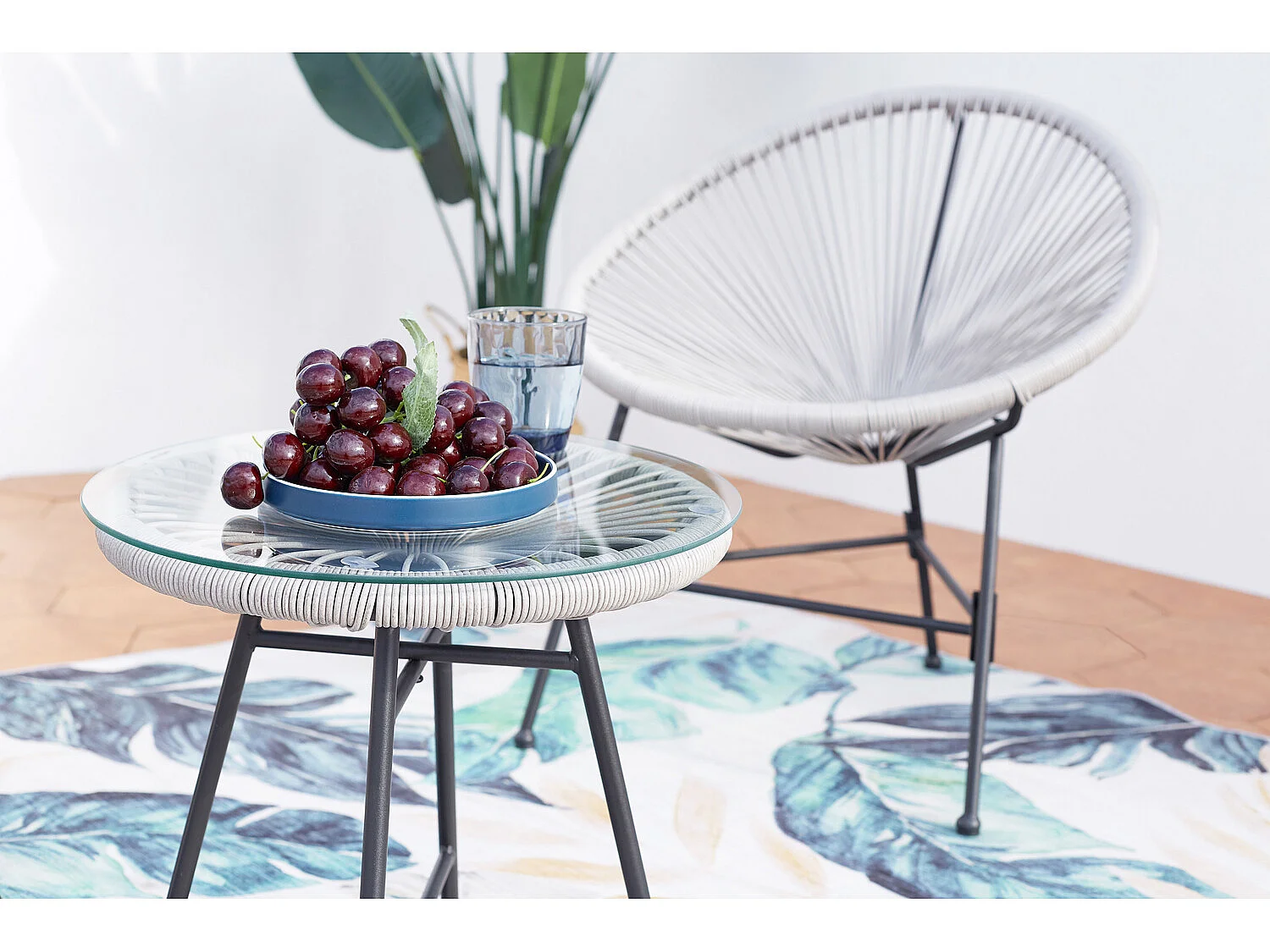 Tuinset 2 eierstoelen + lage tafel lichtgrijs ACAPULCO