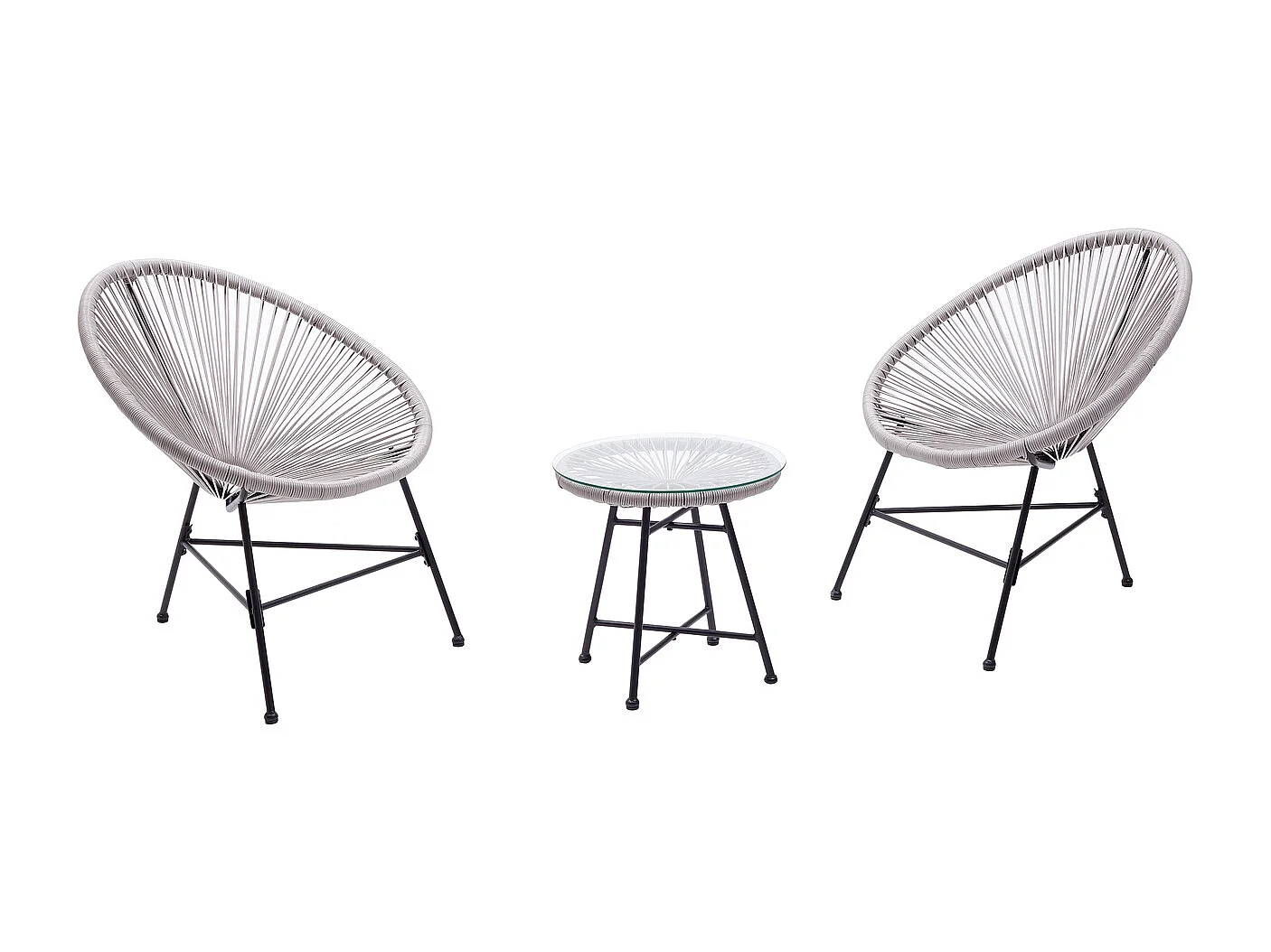 Salon de jardin 2 fauteuils ronds et table basse gris clair ACAPULCO