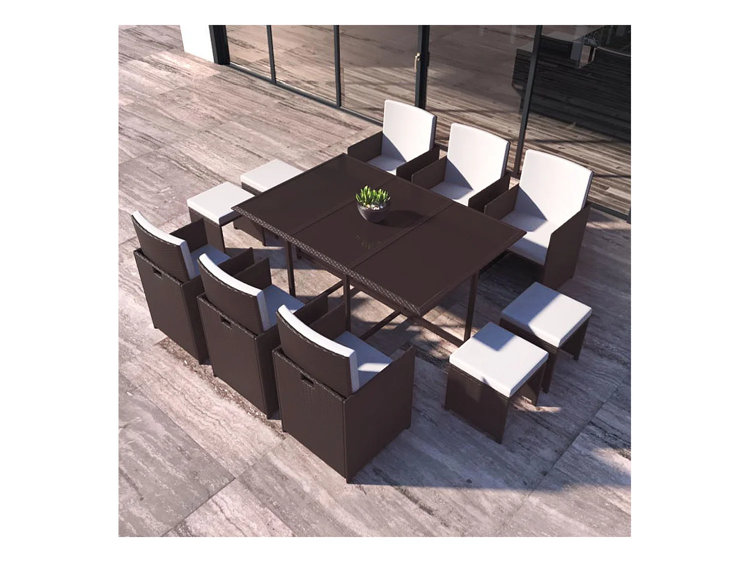 Salon de jardin encastrable Marron-Blanc 10 places FLORIDA