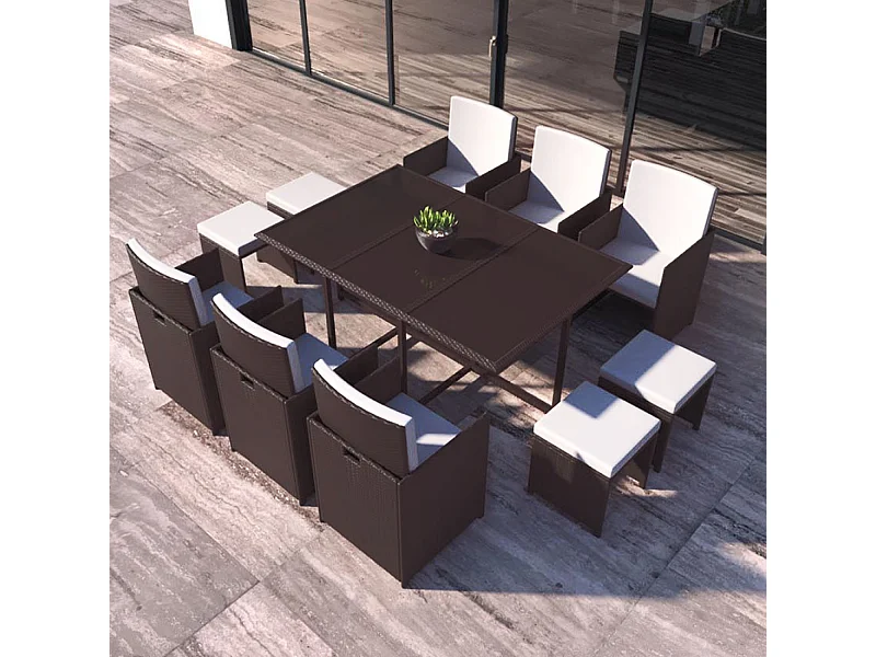 Salotto da giardino a incasso resina intrecciata 10 posti castagna/bianco FLORIDA