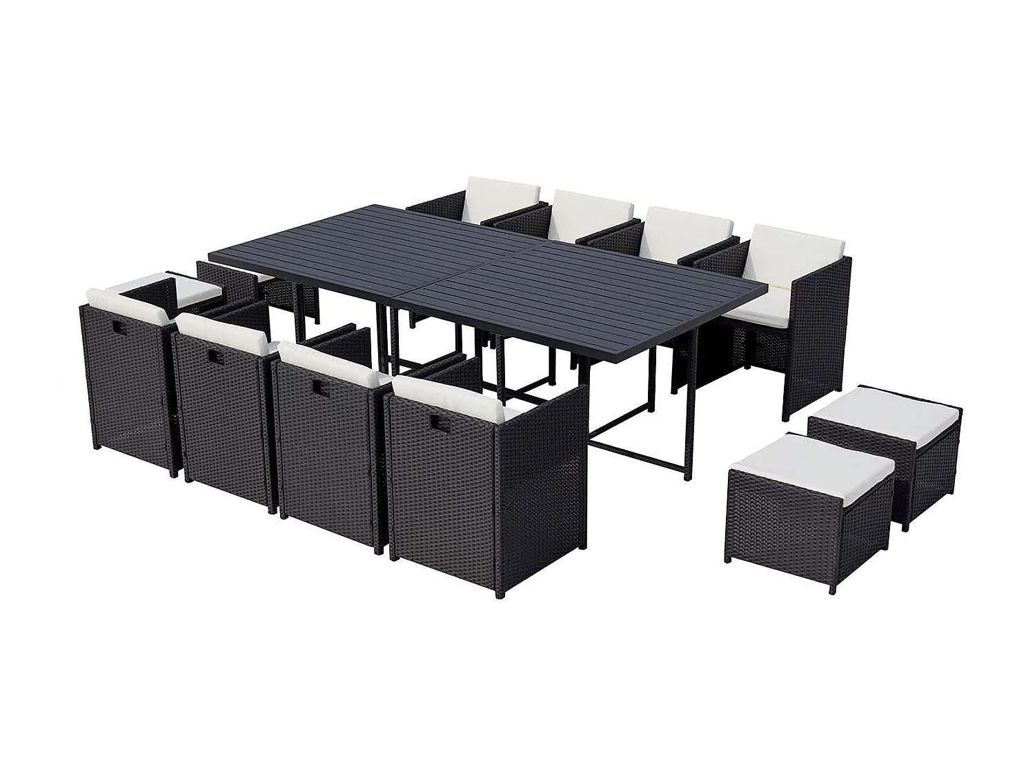 Salotto da giardino a incasso 12 posti resina intrecciata nero/bianco SUNSET