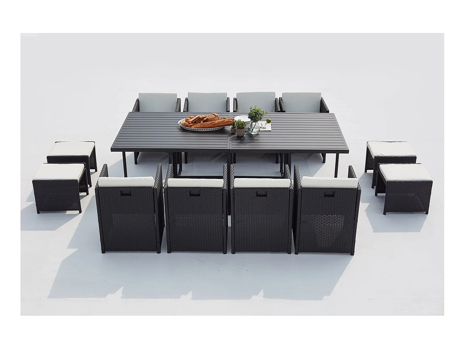 Salotto da giardino a incasso 12 posti resina intrecciata nero/bianco SUNSET