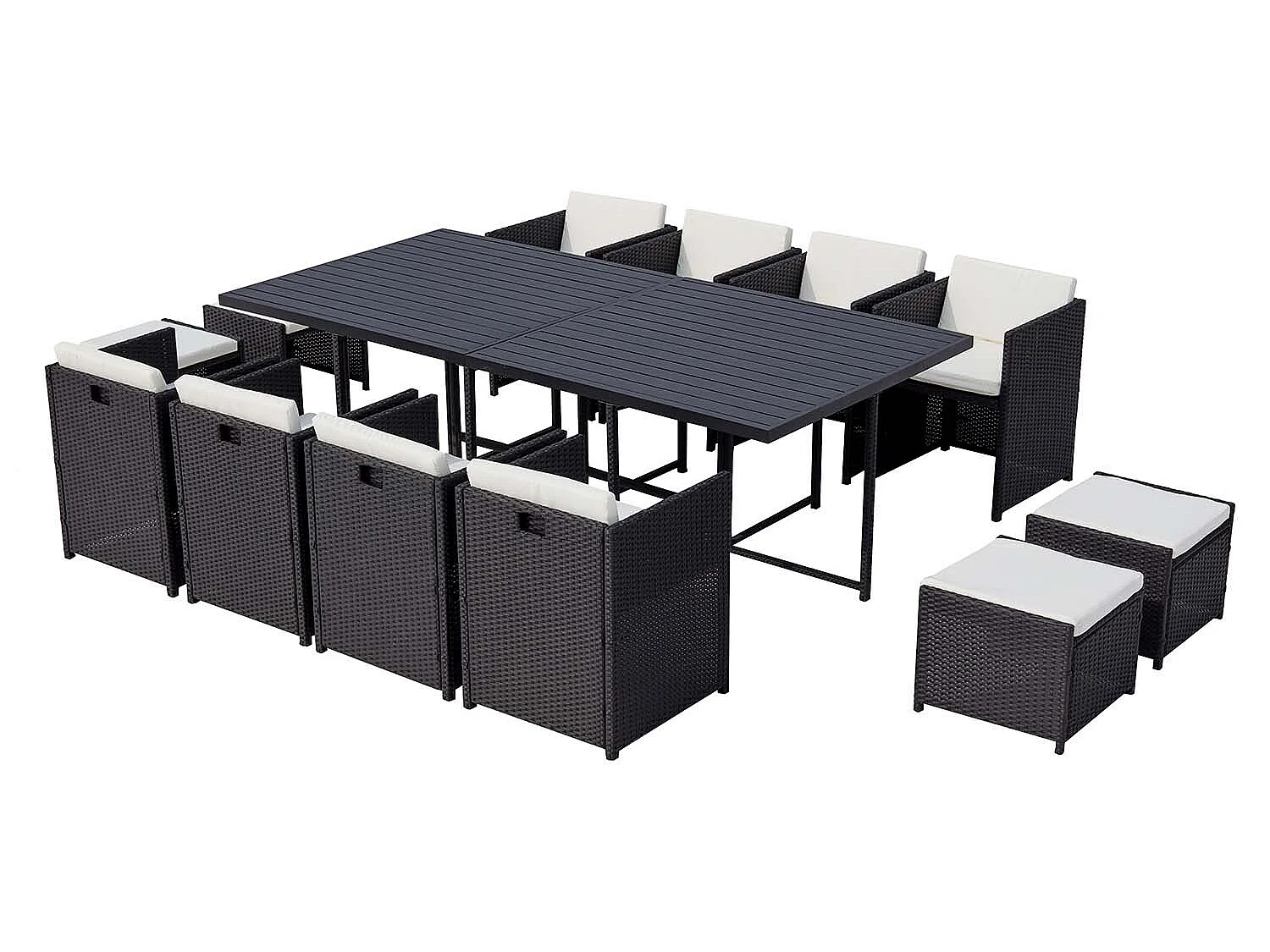 Salotto da giardino a incasso 12 posti resina intrecciata nero/bianco SUNSET