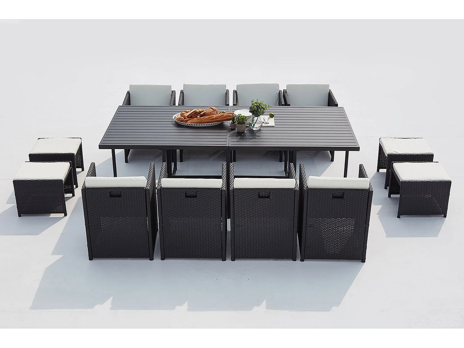 Salotto da giardino a incasso 12 posti resina intrecciata nero/bianco SUNSET