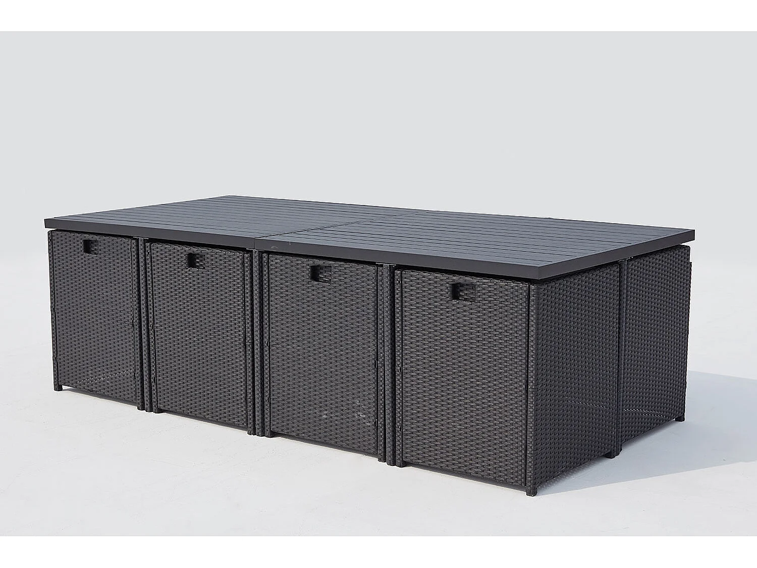 Salotto da giardino a incasso 12 posti resina intrecciata nero/bianco SUNSET