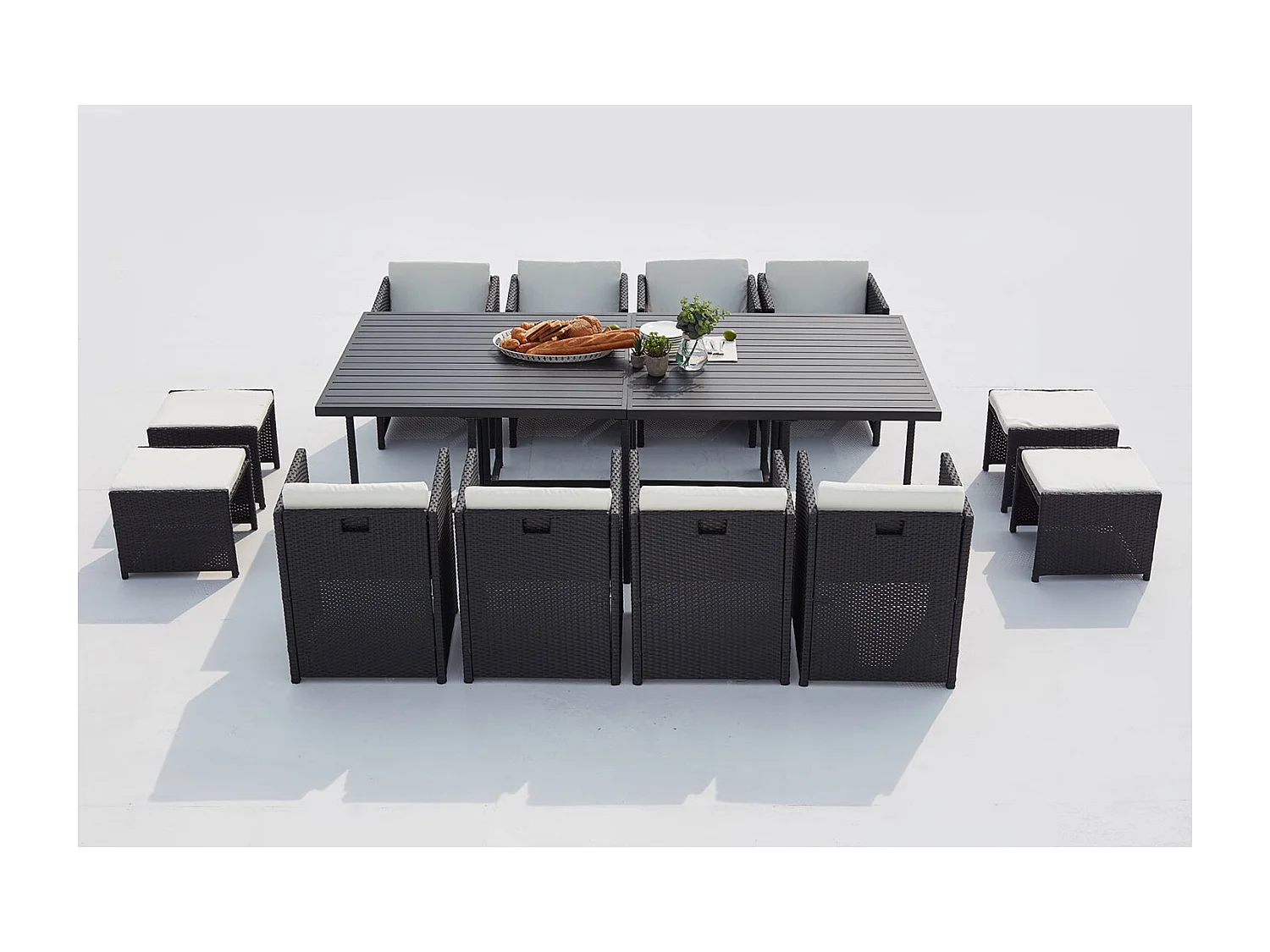 Salotto da giardino a incasso 12 posti resina intrecciata nero/bianco SUNSET