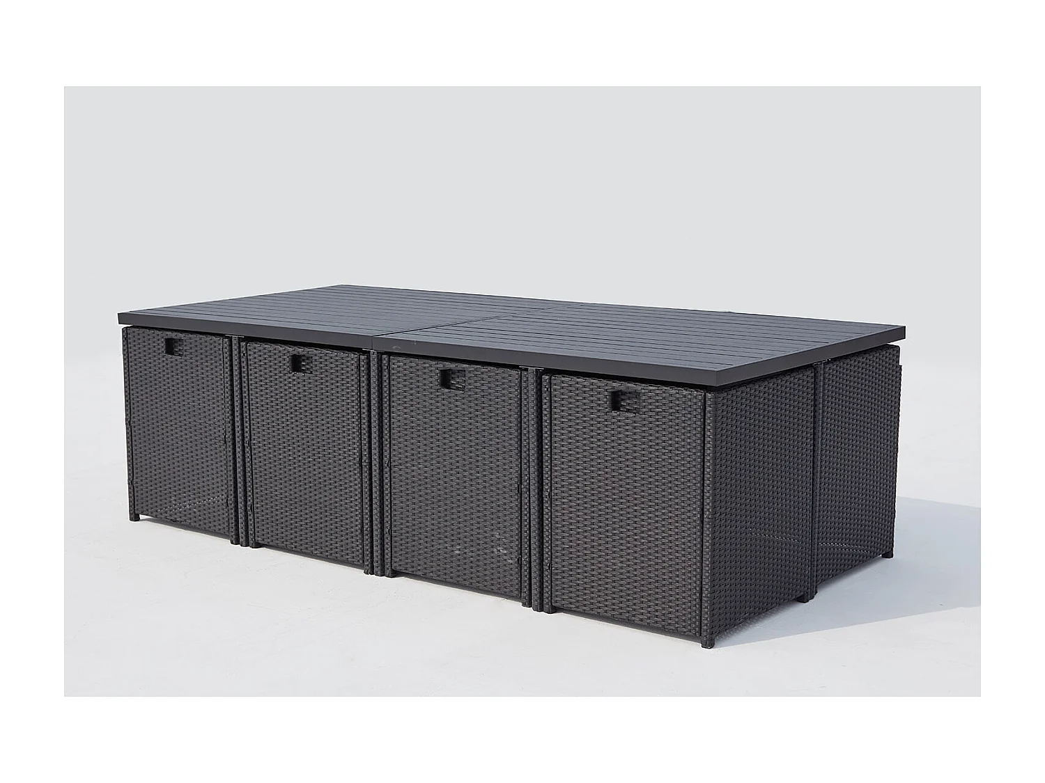 Table et chaise 12 places encastrables alu résine noir-blanc SUNSET