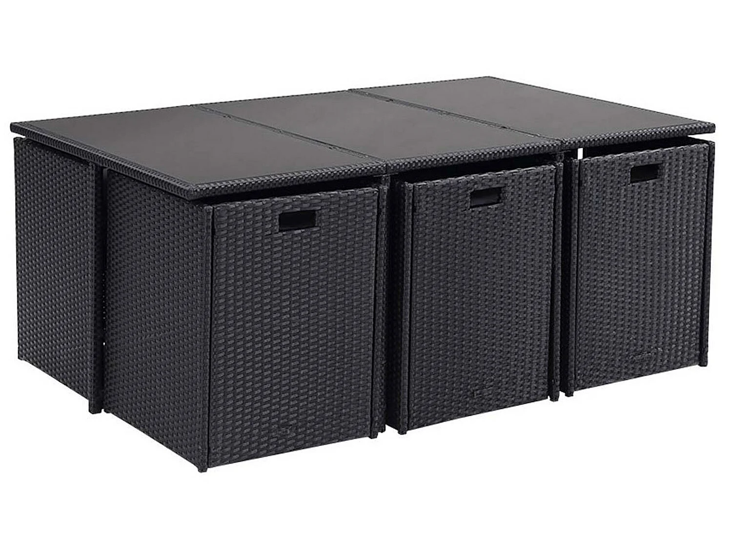 Table et chaises 10 places en résine tressée noir et gris FLORIDA