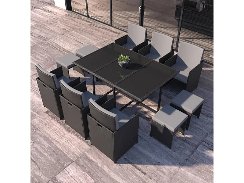 Loungeset van zwart/grijs gevlochten kunststof FLORIDA voor 10 personen