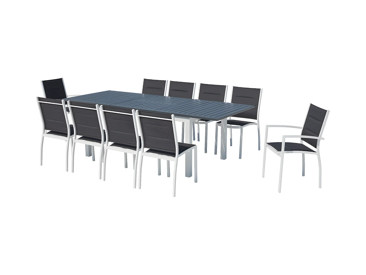 Table de jardin extensible et 10 chaises alu-toile PVC blanc AREZZO