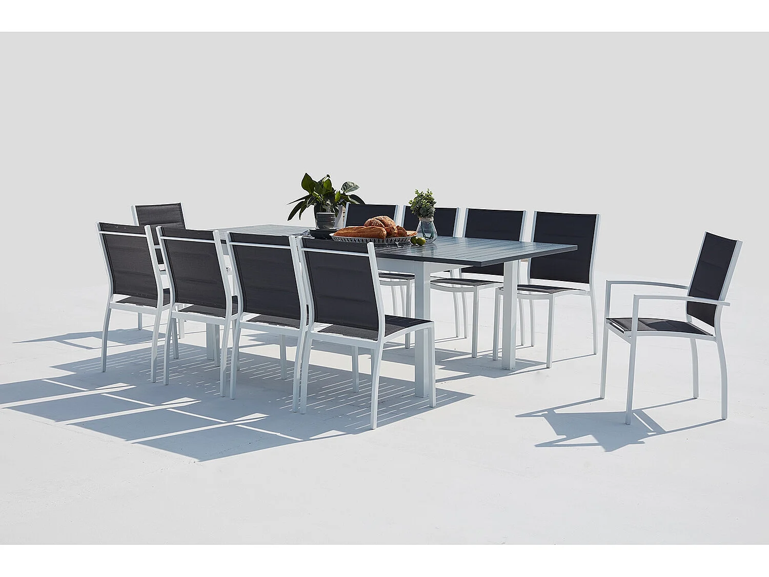 Tavolo da giardino allungabile alluminio + 10 sedie textilene bianco AREZZO