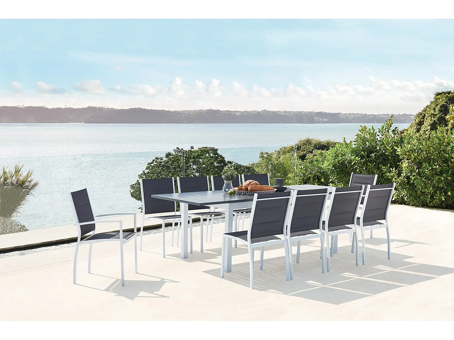 Tavolo da giardino allungabile alluminio + 10 sedie textilene bianco AREZZO