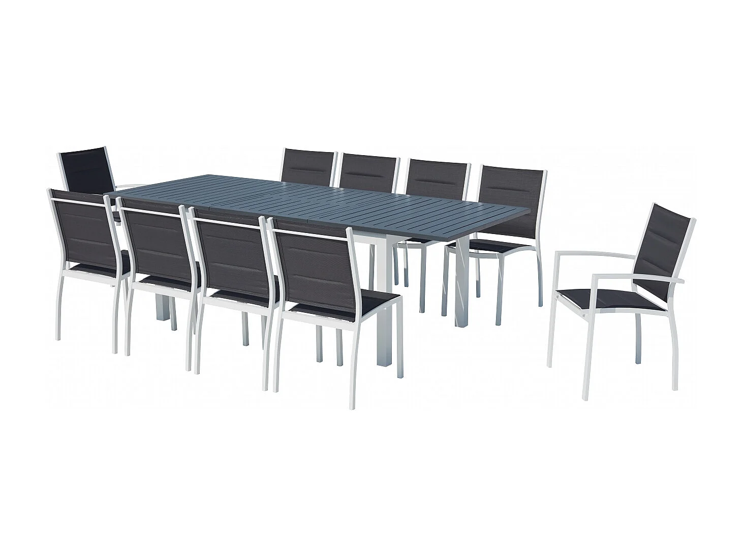 Conjunto de jardín extensible aluminio + 10 asientos textileno blanco AREZZO