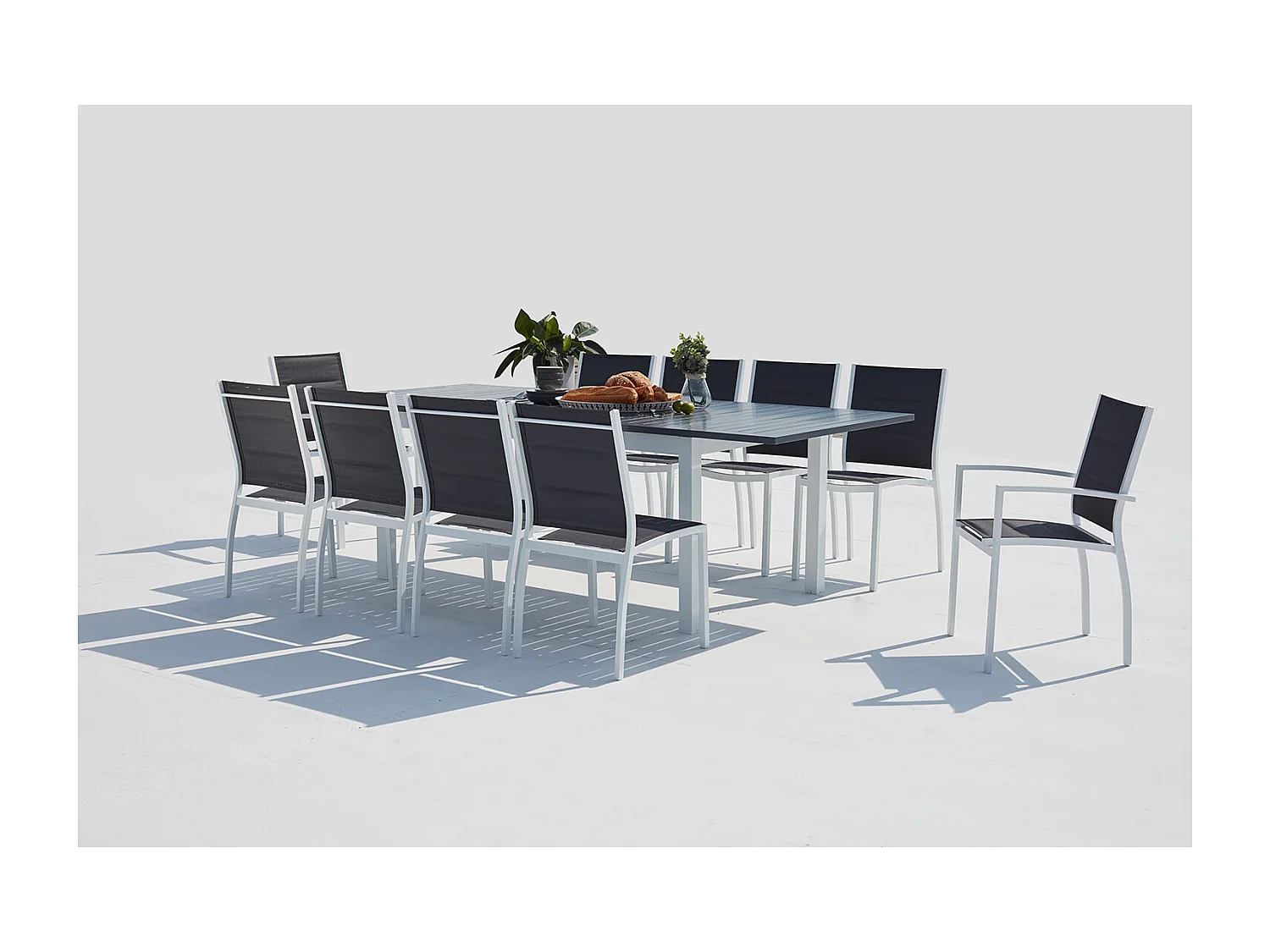 Tavolo da giardino allungabile alluminio + 10 sedie textilene bianco AREZZO