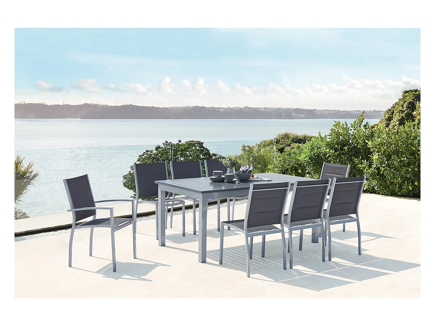 Tavolo da giardino allungabile alluminio + 8 sedie textilene grigio AREZZO