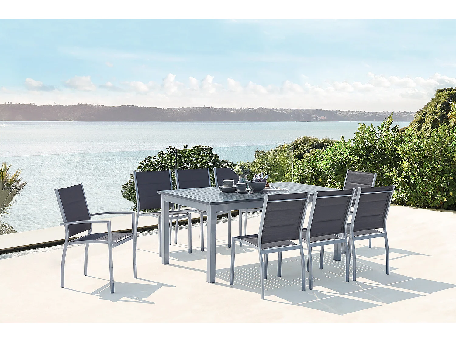 Tavolo da giardino allungabile alluminio + 8 sedie textilene grigio AREZZO