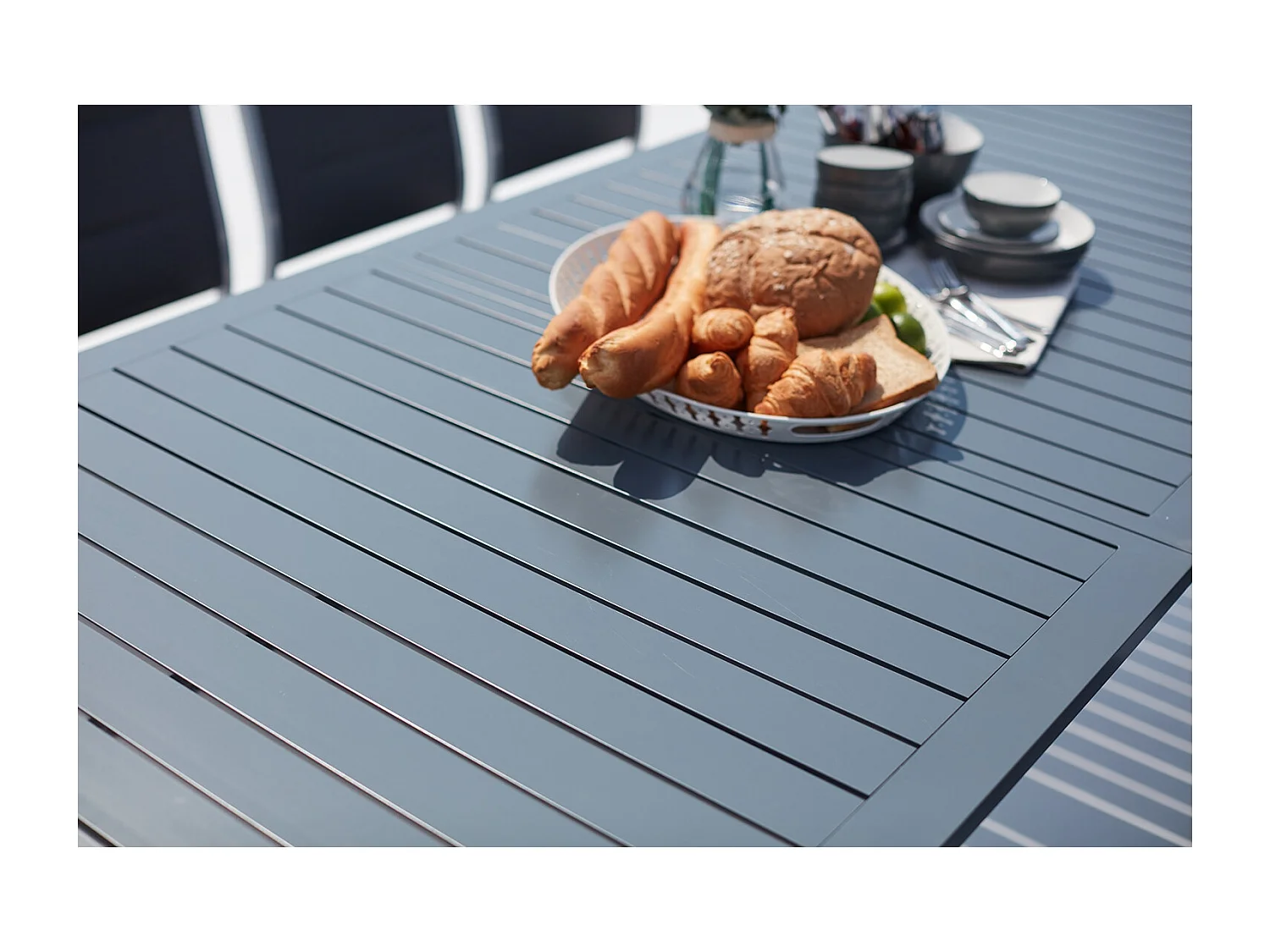 Tavolo da giardino allungabile alluminio + 8 sedie textilene grigio AREZZO