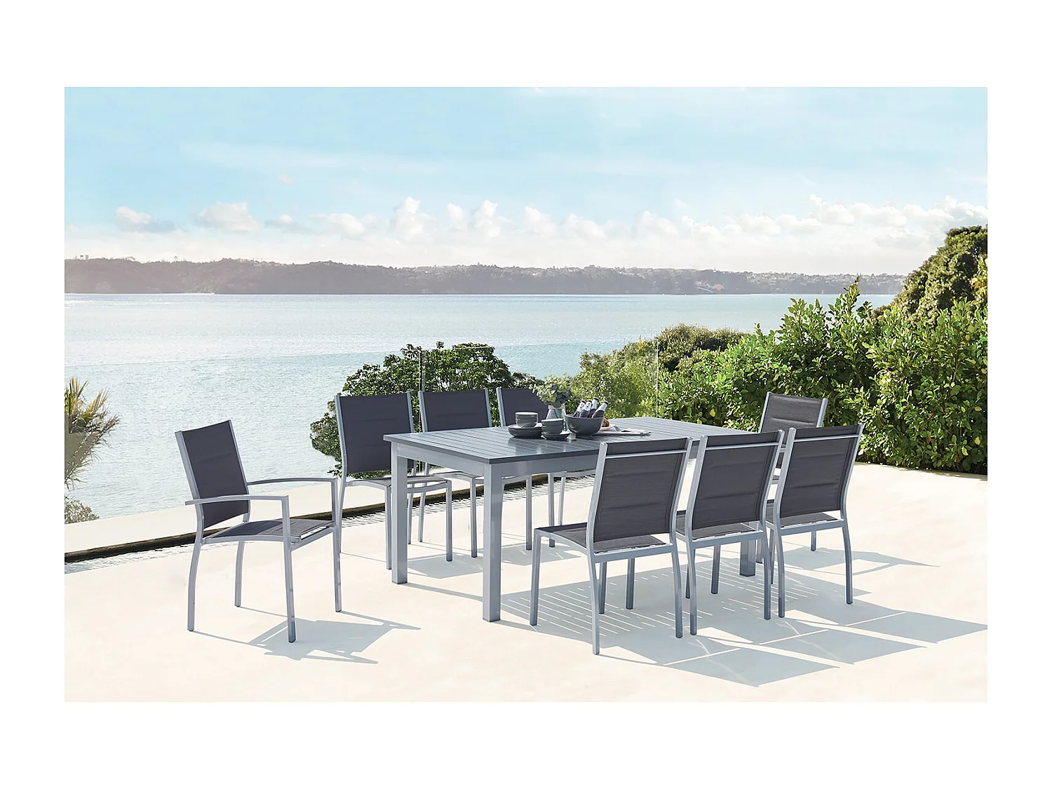Tavolo da giardino allungabile alluminio + 8 sedie textilene grigio AREZZO