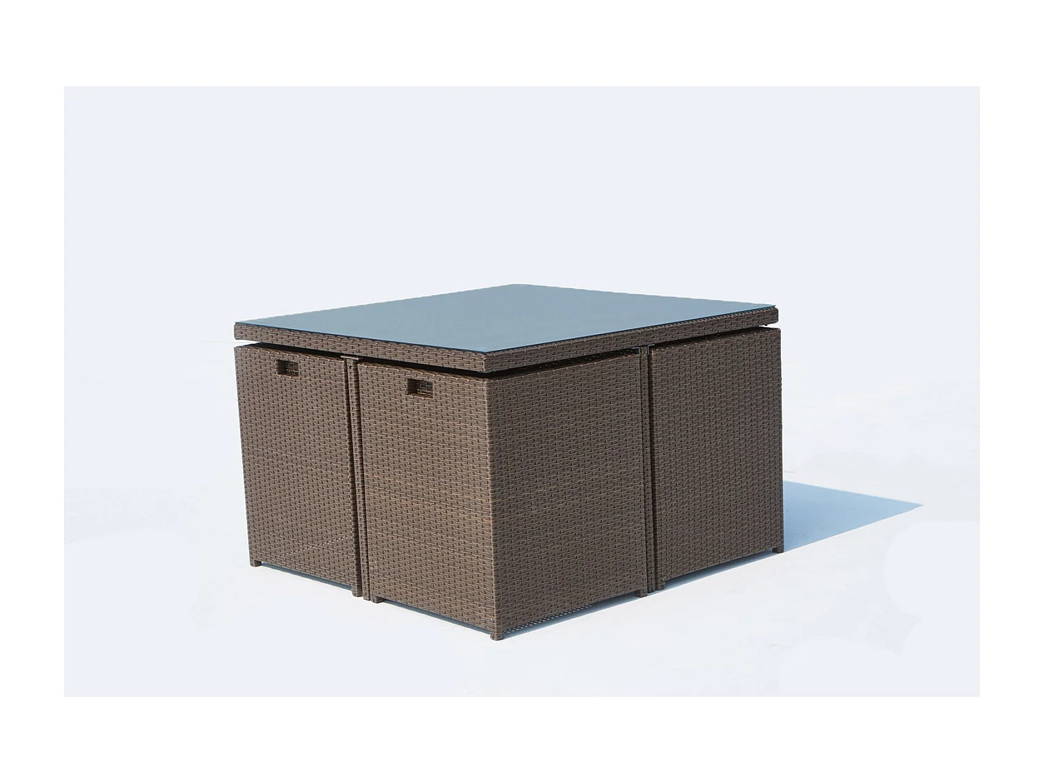 Table et chaises 8 places encastrables résine marron-blanc MONACO