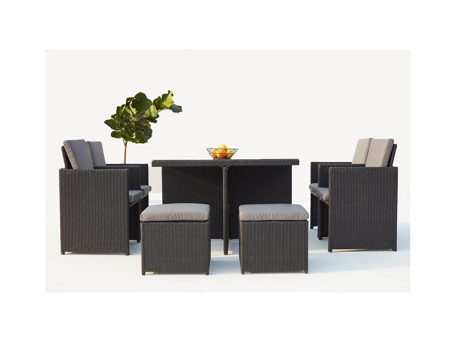 Salón de jardín encastrable 8 plazas de resina trenzada negro/gris MONACO