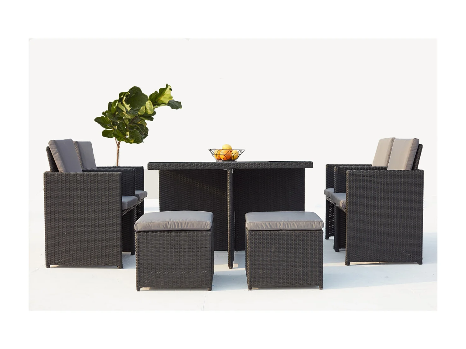 Gartenmöbel-Set aus schwarz-grauem Rattan Monaco 8 Plätze - Minimalistisches und praktisches Design